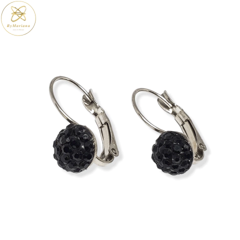 Aros Acero Colgante Brisura con Microperlas Negras cod3954 - comprar online