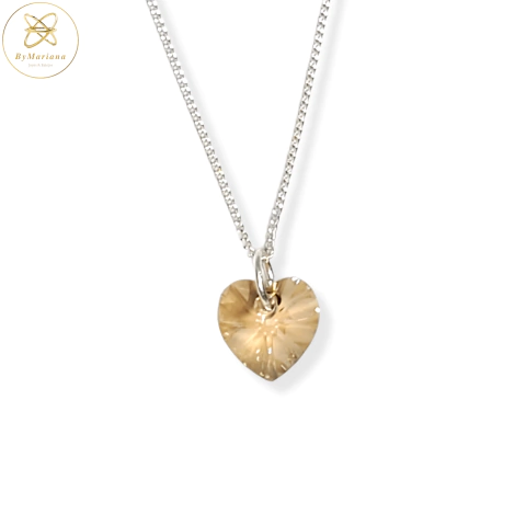 Cadena Plata + Dije Corazon Swarovski Ambar Golden Shadow 10 mm cod3967 - comprar online