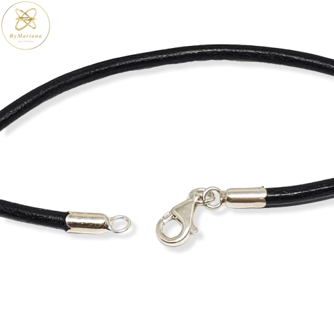 Cadena Cuero Negro Terminal Plata cod3994