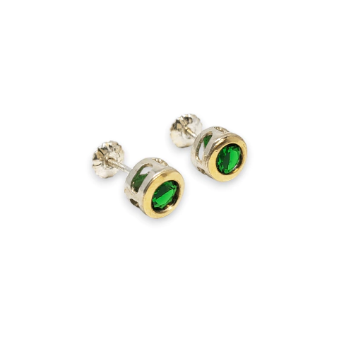 Aros Plata Y Oro Susano Susanito con Piedra Verde cod4250