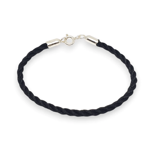 Pulsera Plata Hilo Seda Negro con Terminales de Plata cod4318