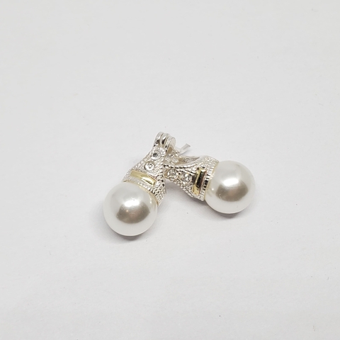 Aros Plata y Oro Lady Di Perla 10 mm cod4480