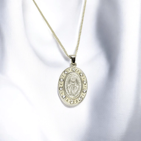 Cadena Plata + Dije Plata Medalla Milagrosa con Cubic Proteccion cod4529 - comprar online
