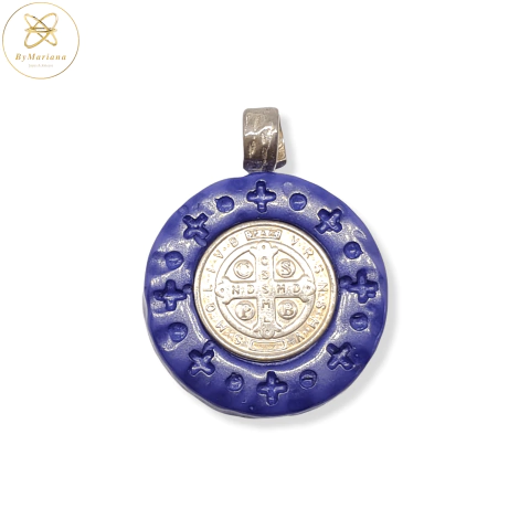 Dije Plata Resina San Benito Azul cod2072