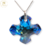 Cadena Plata Groumet + Dije Cristal Swa Cruz Griega Bermuda Blue 28 mm cod3749