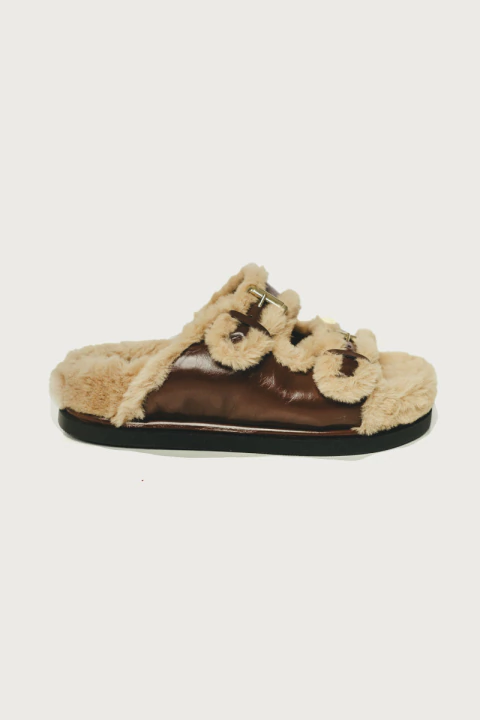 Fluffy - Papete Birken Marrom Couro com Pelinho - comprar online