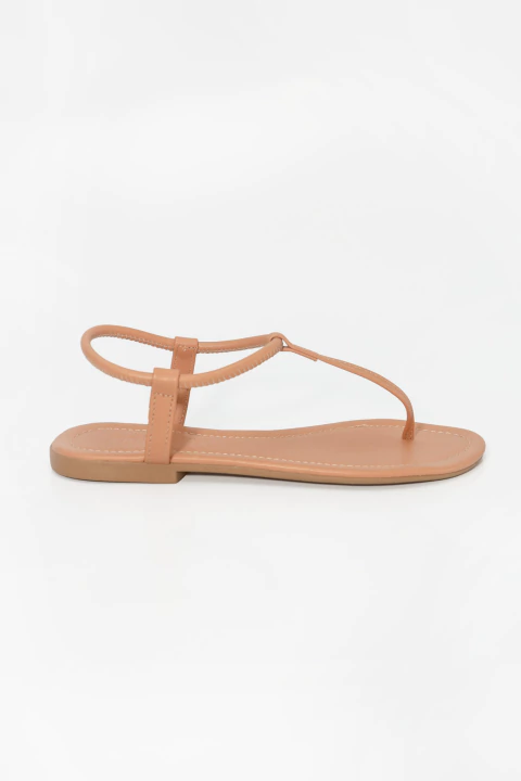 Lia - Sandália Rasteira Dedo Feminino Bege - comprar online