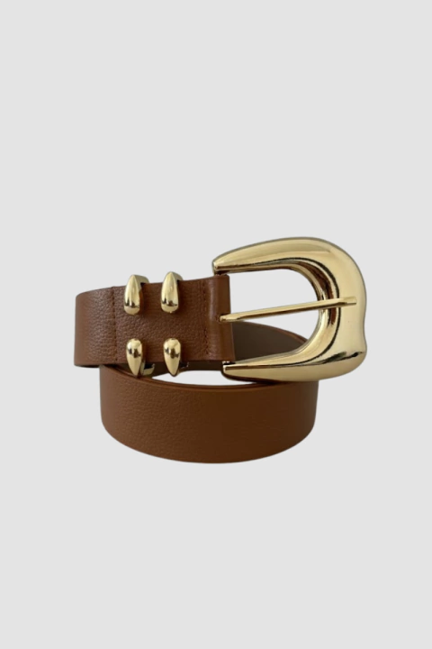 Duda - Cinto Fivela Dourada Feminino Caramelo