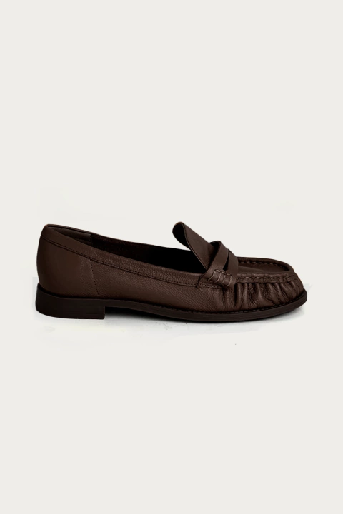 Marjory - Mocassim Franzido Couro Clássico Feminino Marrom - comprar online