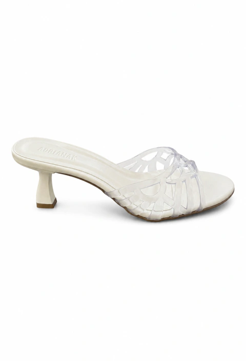 Lorena - Tamanco Salto Baixo Tiras Vinil Feminina Off White