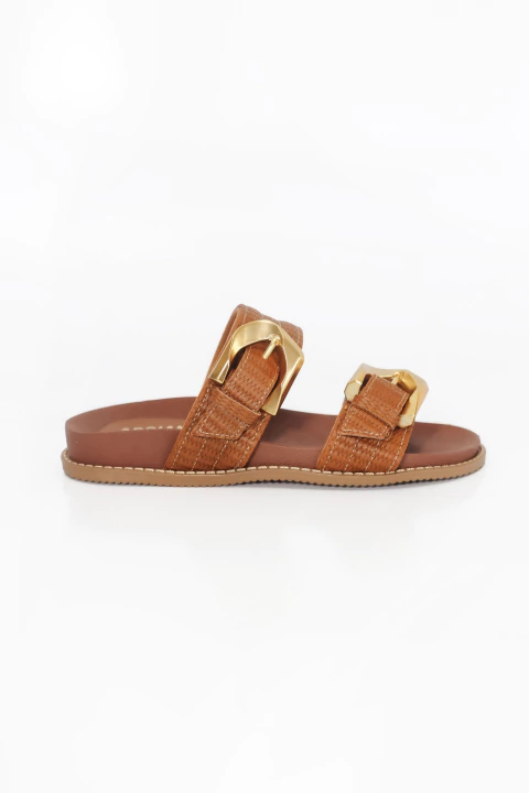 Luciana - Papete Tiras Fivela Clássica Feminina Caramelo - comprar online