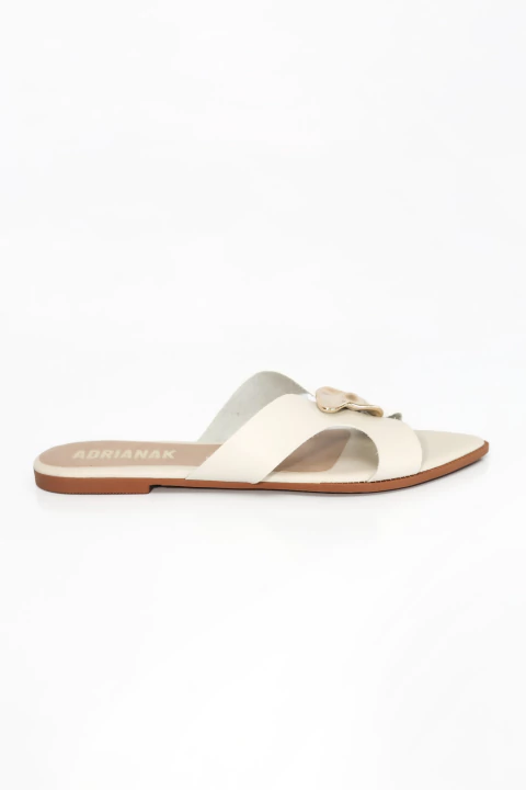 Angelina - Sandália Rasteira Bico Folha Off White - comprar online