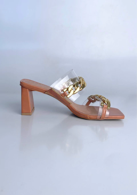 Beatriz - Tamanco Couro Sandália Salto Grosso Corrente Feminina Vinil - comprar online