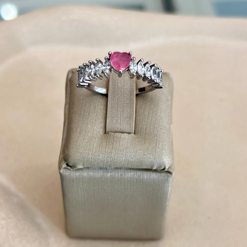 Anel Prata Safira Rosa