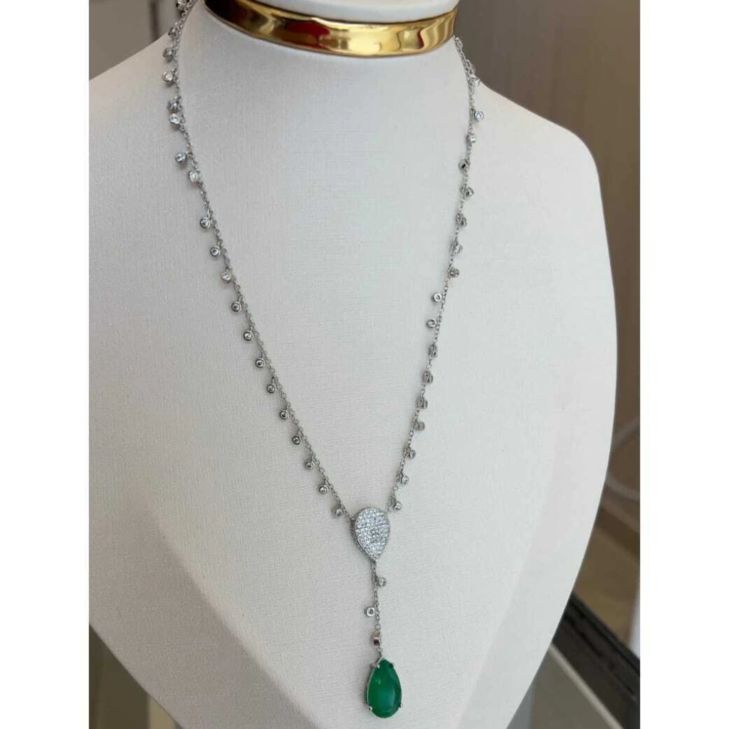 Colar Gota Esmeralda Prata