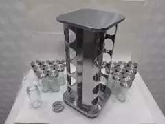 Porta Temperos Condimentos Giratório Vidro E Inox 20 Peças - comprar online