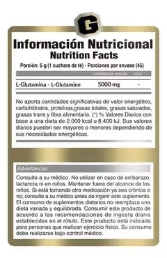Gold Nutrition L-Glutamine 225 Grs - comprar online