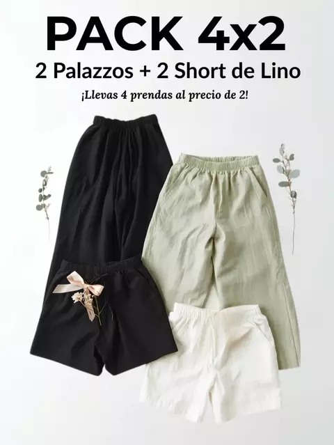 Pack 4x2 | Lino Premium (2 Palazzos + 2 Shorts) - comprar online