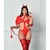 Disfraz de diablita rojo con capa y cuernos, modelo posando con un látigo en la mano.
