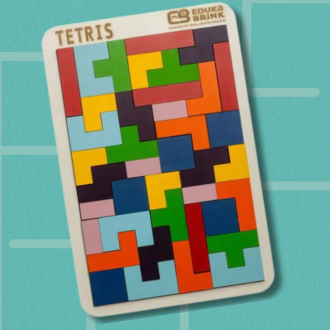 Tabuleiro Tetris em Madeira MDF (40 Peças). Quebra-cabeça que estimula raciocínio lógico e percepção espacial (3+ anos). Jogo clássico offline.