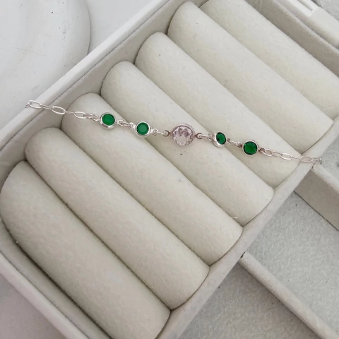 PULSEIRA 5 ZIRCONIAS VERDES E CRISTAL - comprar online
