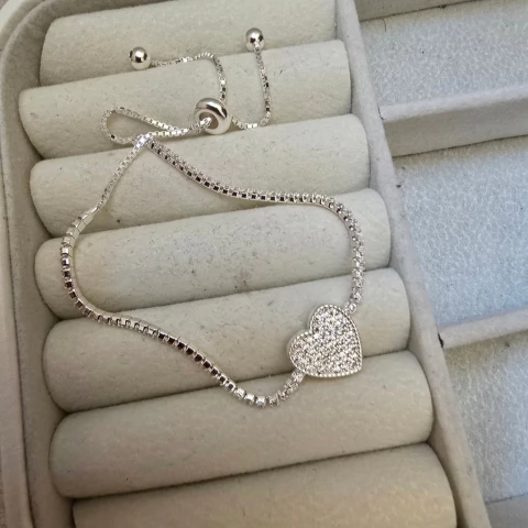 PULSEIRA LISA RIVIERA CORAÇÃO CRAVEJADO 1,2CM