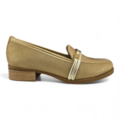 Sapato Feminino Pegada 222003 Mocassim Couro Pérola com Tiras Douradas - comprar online