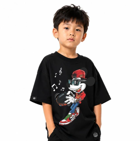 Camiseta Oversized infantil Mickey tocando Pandeiro