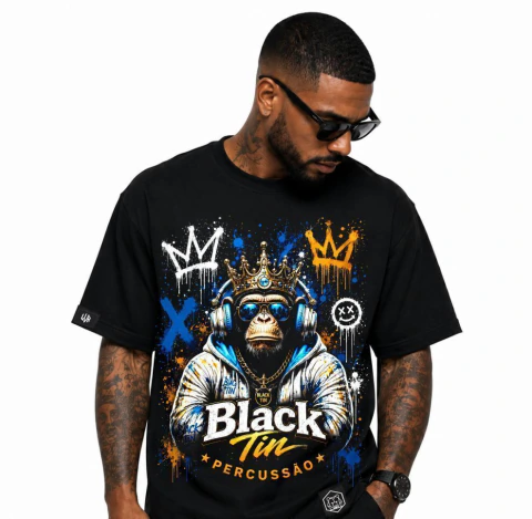 Camiseta Oversized Lovushka - Chimpanzé de Fone Black tin