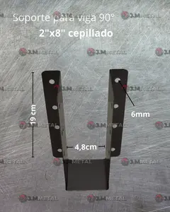 Soporte para madera 2x8 Alas externas - Jmmetal