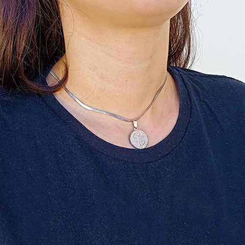 Colar Religioso de São Bento e Corrente Snake Aço Inox - comprar online