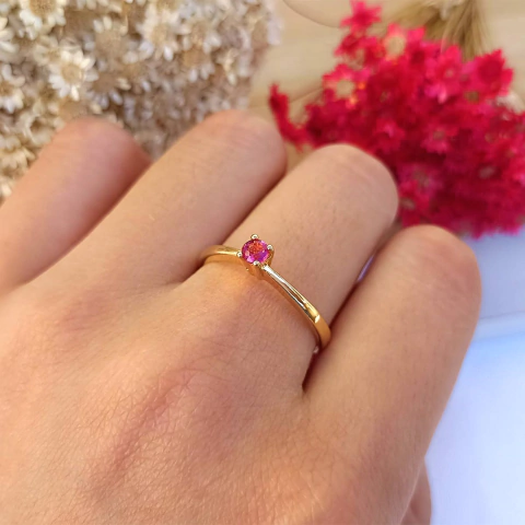 Anel Solitário com Zircônias Coloridas Folheado em Ouro 18K - comprar online