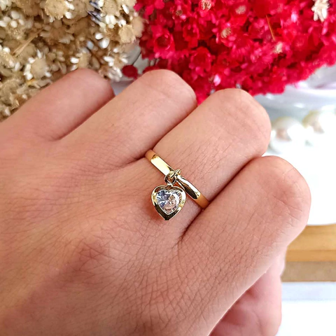 Anel Pingente de Coração com Zirconia Folheado em Ouro 18K - comprar online