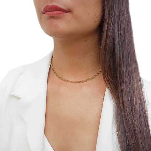 Colar Choker com Correntes Elos Grumet Folheado em Ouro 18K - comprar online