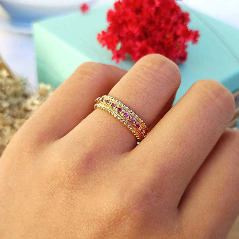 Anel Aparador de Aliança Aro Trabalhado com Zircônias Folheado em Ouro 18K - comprar online