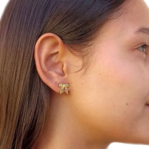 Brinco Laço Delicado com Zircônias Folheado em Ouro 18K - comprar online