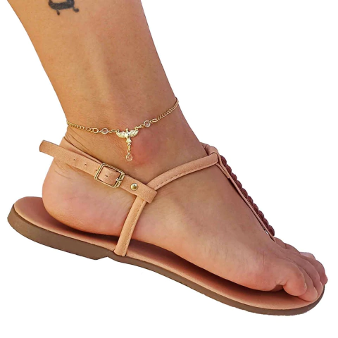 Tornozeleira Espírito Santo com Três Pontos de Luz Folheada em Ouro 18K - comprar online