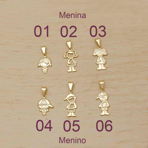 Colar Pingente de Menino ou Menina Folheado em Ouro 18K