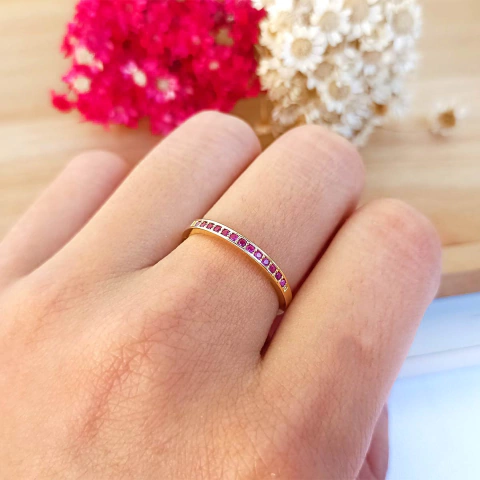 Anel Aparador de Alianças Cravejado de Zircônias Rosa Folheado em Ouro 18K - comprar online