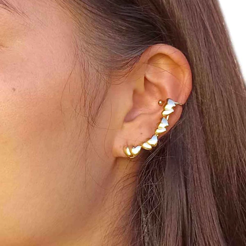 Brinco Ear Cuff com Corações Duplos Folheado em Ouro 18K - comprar online