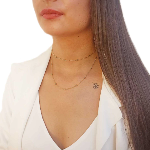 Colar Longo com Bolinhas Douradas Folheado em Ouro 18K