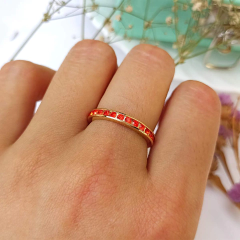 Anel Aparador Inteiro em Cristais Coloridos Folheado em Ouro 18K - comprar online