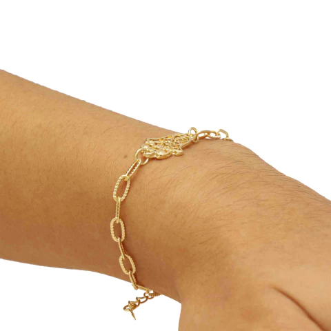 Pulseira Hamsá com Elos Folheada em Ouro 18K