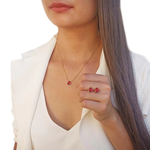 Conjunto Colar e Brincos de Cristais em Gota Coloridos Folheado em Ouro 18K - comprar online