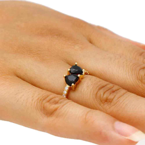 Anel Dois Corações Com Zircônias e Cristais Coloridos Folheado em Ouro 18K - comprar online