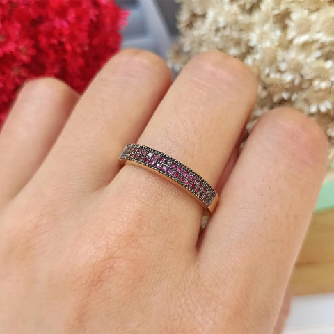 Anel Meia Aliança com Duas Fileiras de Zircônias Folheado em Ouro 18K - comprar online