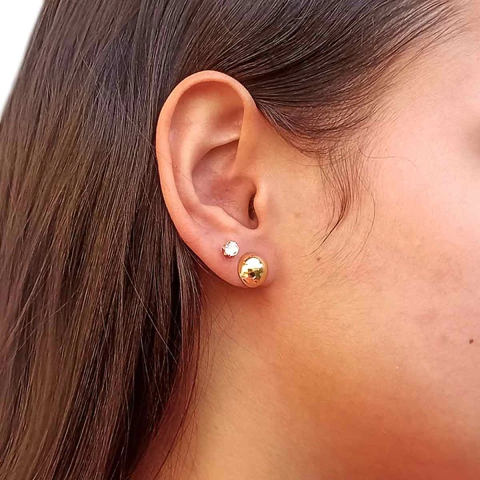 Kit de Brincos Meia Bola e Ponto de Luz Folheado em Ouro 18K - comprar online