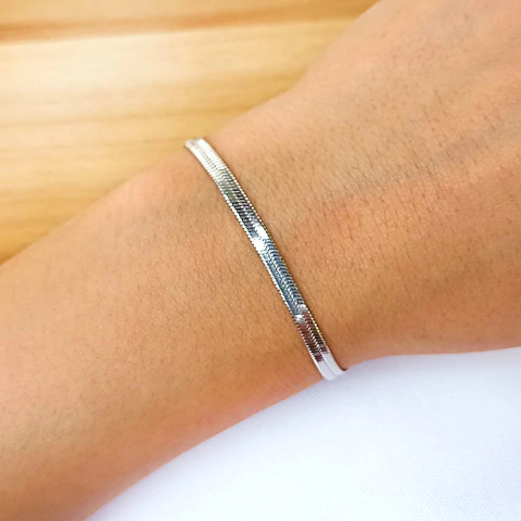 Pulseira Feminina De Malha Chapada Modelo Snake Aço Inox - comprar online