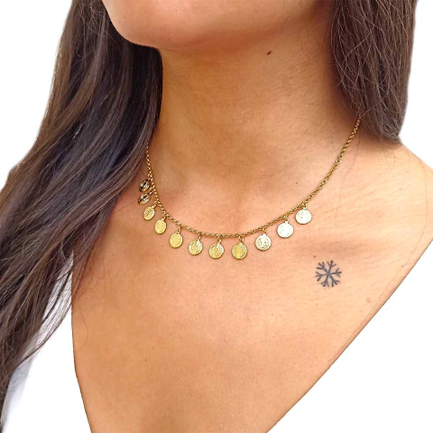 Colar Gargantilha com Medalhas de São Bento Folheado em Ouro 18K - comprar online