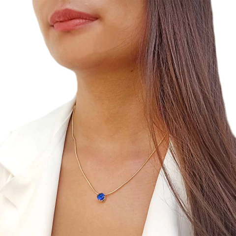Colar Ponto de Luz com Cristal Azul Folheado em Ouro 18K - comprar online